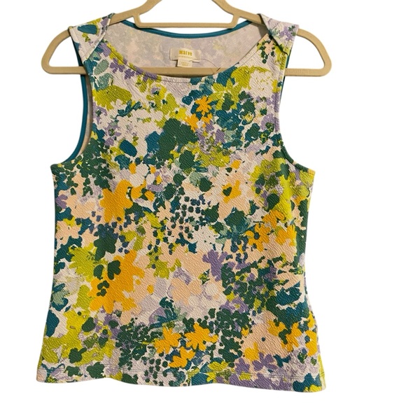 Maeve Tops - Maeve Floral Textured Boat Neck Scoop Tank Top in Yellow, Green & Lavender Sz S